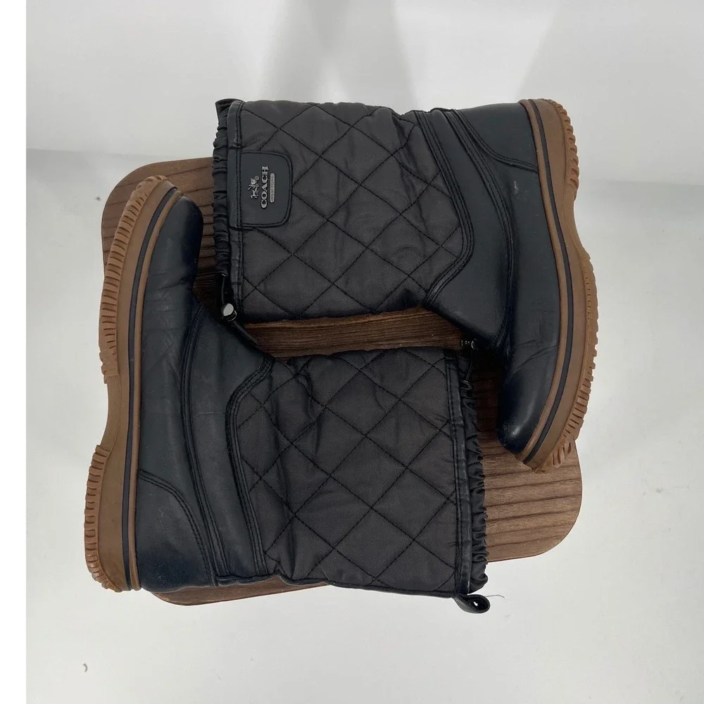 Coach Samara Black Leather Quilted Nylon Winter Snow Boots A9175 Womens 6B